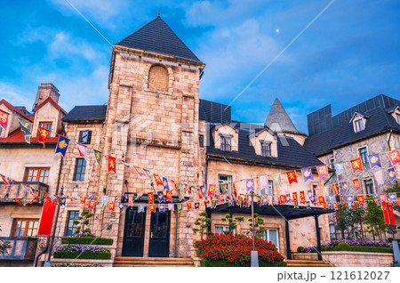 medieval European stone city in French village in Ba Na Hills Park in Da Nang in Vietnam 121612027