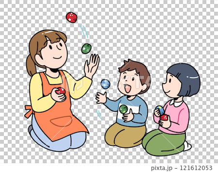 Children being taught how to juggle by their teacher Children being taught how to juggle by their teacher 121612053