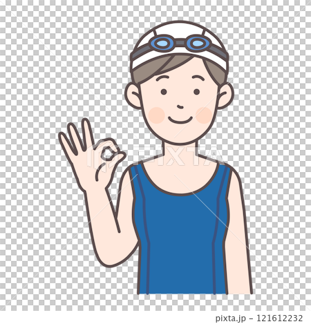 泳客做出「OK」手勢的上半身插圖 泳客做出「OK」手勢的上半身插圖 121612232