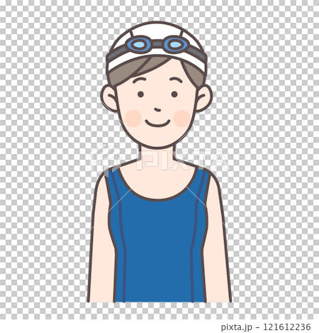 Upper body illustration of a smiling swimmer 121612236