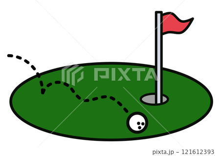 趣味のゴルフで失敗してボールがグリーンから外れるイラスト 121612393