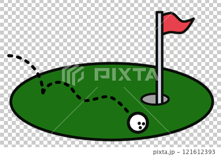 趣味のゴルフで失敗してボールがグリーンから外れるイラスト 121612393