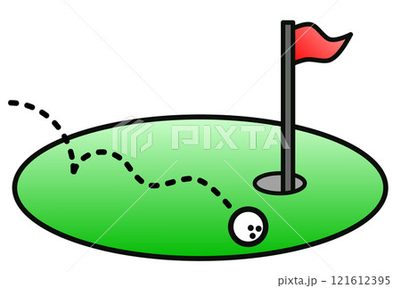 趣味のゴルフで失敗してボールがグリーンから外れるイラスト 121612395