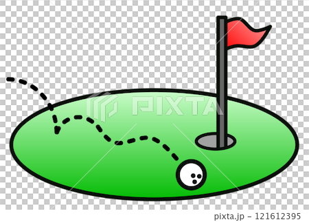趣味のゴルフで失敗してボールがグリーンから外れるイラスト 121612395