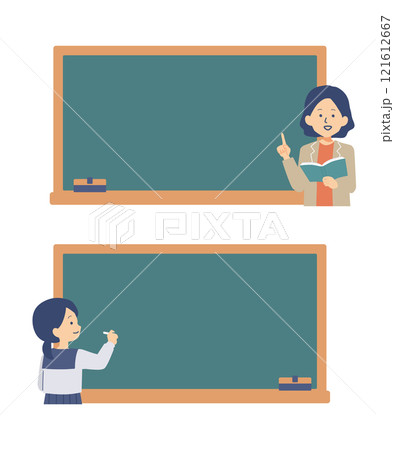 学校の黒板と人物のイラスト 121612667