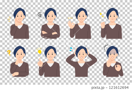 一組表情各異、姿勢各異的中年婦女【人物向量圖素材】 121612694