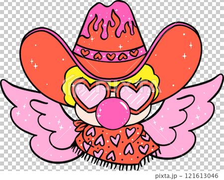 Groovy Retro Cowboy Valentine Cupid with gummy doodle 121613046