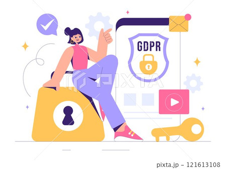 GDPR or General Data Protection Regulation Illustration featuring Cybersecurity, Personal Information Protection, and Access Control Verification GDPR or General Data Protection Regulation Illustration featuring Cybersecurity, Personal Information Protection, and Access Control Verification 121613108