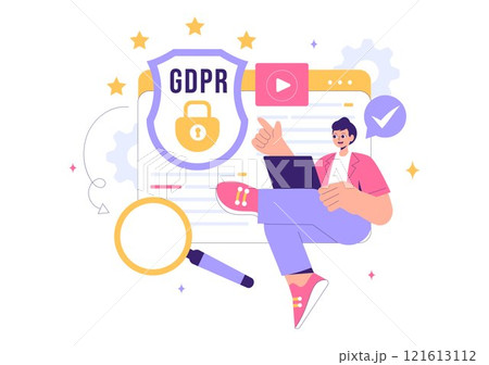 GDPR or General Data Protection Regulation Illustration featuring Cybersecurity, Personal Information Protection, and Access Control Verification GDPR or General Data Protection Regulation Illustration featuring Cybersecurity, Personal Information Protection, and Access Control Verification 121613112