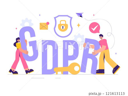 GDPR or General Data Protection Regulation Illustration featuring Cybersecurity, Personal Information Protection, and Access Control Verification 121613113