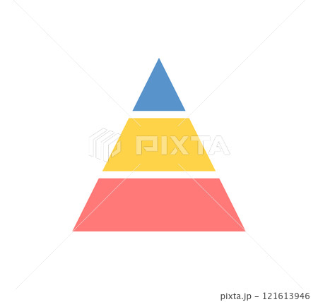 Levels of triangular pyramid. Triangle pyramid chart. Maslow layer diagram. Development level infographic. Business graph. Vector illustration isolated on white background 121613946