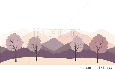 Flat Design Illustration of Mountain Hill Nature Landscape with Tree in the Morning 121614453