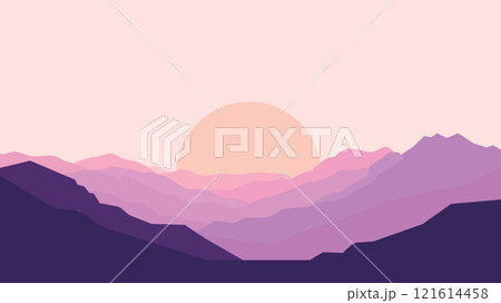 Flat Design Illustration of Mountain Nature Landscape with Sun in the Morning Flat Design Illustration of Mountain Nature Landscape with Sun in the Morning 121614458