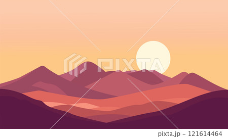 Flat Design Illustration of Mountain Nature Landscape with Sun in the Morning 121614464