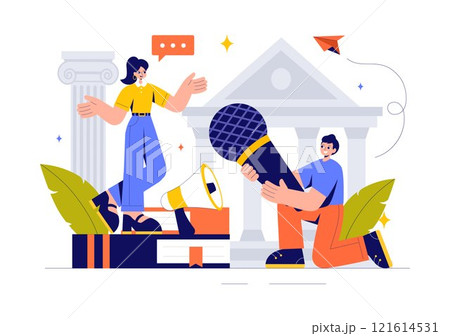 Rhetoric or Elocution School Class Illustration Featuring Hand Gestures, Voice Training, and Speech Improvement for Persuasion Skills Development 121614531