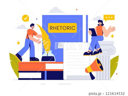 Rhetoric or Elocution School Class Illustration Featuring Hand Gestures, Voice Training, and Speech Improvement for Persuasion Skills Development 121614532