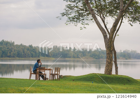 travel and people activity concept with cloud and sky with mountain and lake on foreground travel and people activity concept with cloud and sky with mountain and lake on foreground 121614940