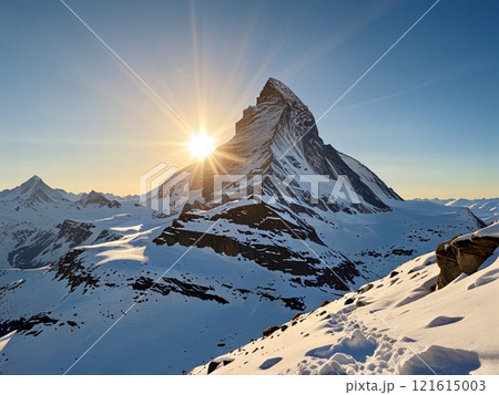 朝日を迎える雪の山-3 朝日を迎える雪の山-3 121615003