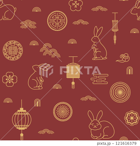 Lunar Rabbit Chinese Seamless Pattern Lunar Rabbit Chinese Seamless Pattern 121616379