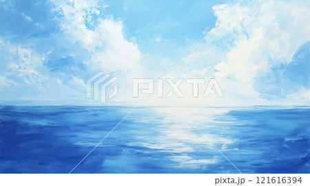 青い海の油絵　AI画像 121616394