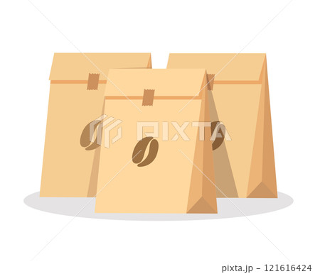 Brown paper bag. coffee bag. vector illustration 121616424
