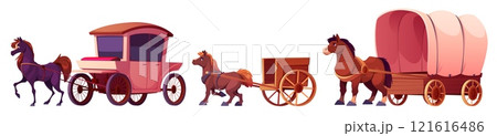 Historical cart and horse carriage set 121616486
