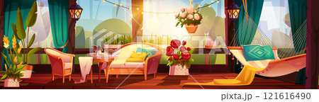 Summer terrace interior with furniture Summer terrace interior with furniture 121616490