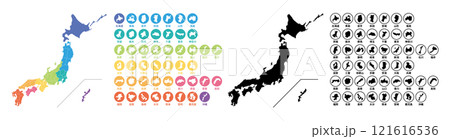 日本のシルエット,都道府県毎に別れている日本地図 121616536