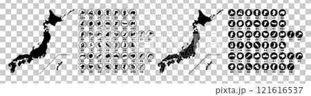 日本のシルエット,都道府県毎に別れている日本地図 121616537