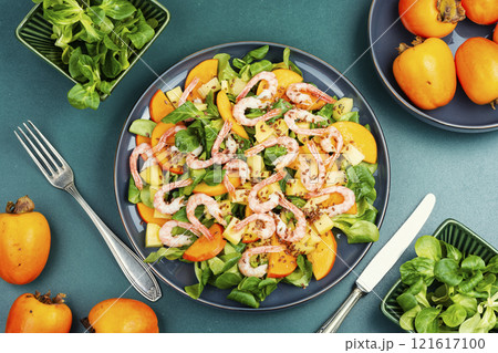 Fresh persimmon seafood salad. 121617100