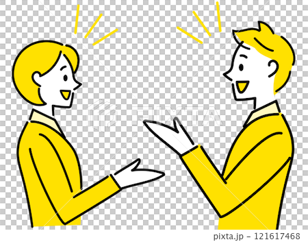 Illustration of a man and woman enjoying a conversation 121617468