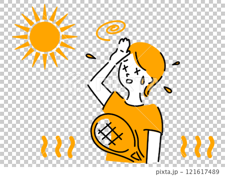 一個女人因中暑而疲倦的插圖 121617489