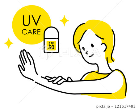UVケアをする女性のイラスト(SPF50) UVケアをする女性のイラスト(SPF50) 121617493