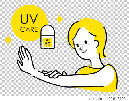 Illustration of a woman doing UV protection (SPF50) Illustration of a woman doing UV protection (SPF50) 121617493