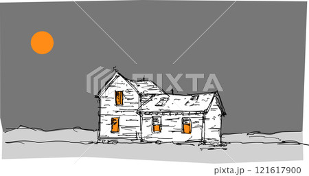 hand drawn architectural sketch of lonely  classic detached village in the country 121617900
