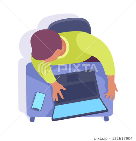 Sitting Man Office Worker on Chair at Table Above View Vector Illustration Sitting Man Office Worker on Chair at Table Above View Vector Illustration 121617904