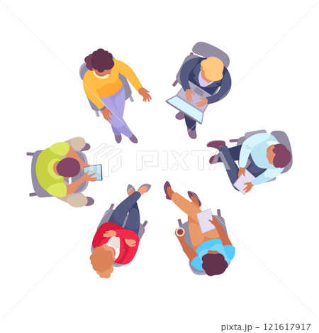Sitting Man and Woman Office Worker on Chair Above View Vector Illustration 121617917