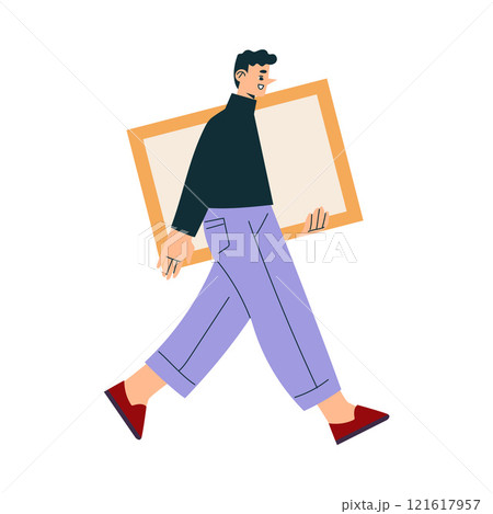 Man Carry Picture Frame at Shooting Film Movie Production Scene Vector Illustration 121617957