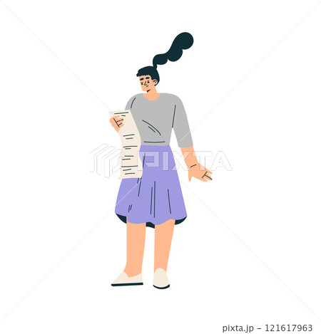 Woman Reading Script at Shooting Film Movie Production Scene Vector Illustration 121617963