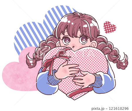 大きなハートを抱えた女の子のイラスト 大きなハートを抱えた女の子のイラスト 121618296