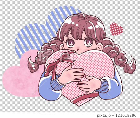 大きなハートを抱えた女の子のイラスト 大きなハートを抱えた女の子のイラスト 121618296