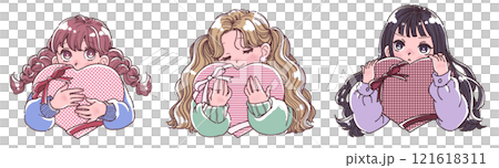 大きなハートを抱えた女の子のイラストセット 121618311