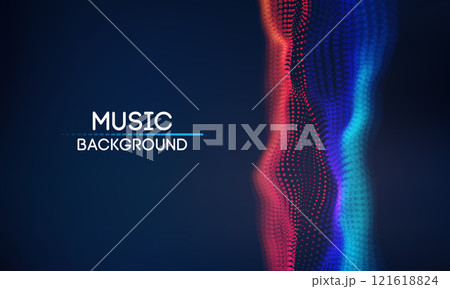 Music wave background with blue and pink tones. Equalizer for music, showing sound waves with music waves, music background equalizer vector concept. 121618824