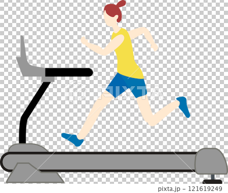 ランニングマシンを走る若い女性 121619249