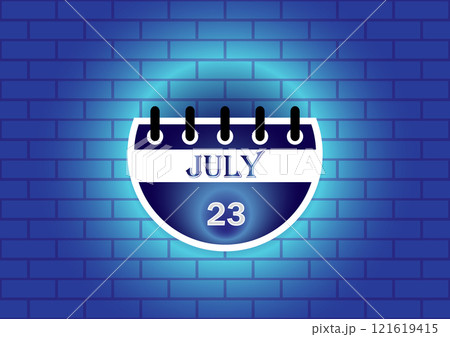 July 23rd on a calendar, depicted against a blue brick wall background. A simple yet striking visual for date-related content. 121619415