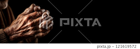 Close-up of Wrinkled Hands with Fingers Crossed of an Old Man in Prayer - Generative Ai 121619572