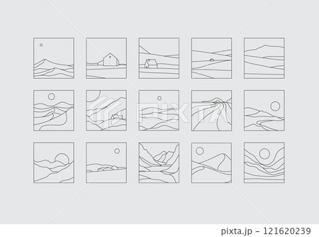 Mountain silhouettes square icons grey 121620239