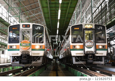 車両基地で並ぶ211系3000番台(ありがとう211系&高崎線130周年ヘッドマーク掲出) 車両基地で並ぶ211系3000番台(ありがとう211系&高崎線130周年ヘッドマーク掲出) 121620753