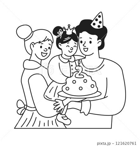 Family celebrating little daughter birthday linear icon 121620761