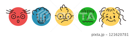Various feelings emojis doodle flat color vector icon set Various feelings emojis doodle flat color vector icon set 121620781